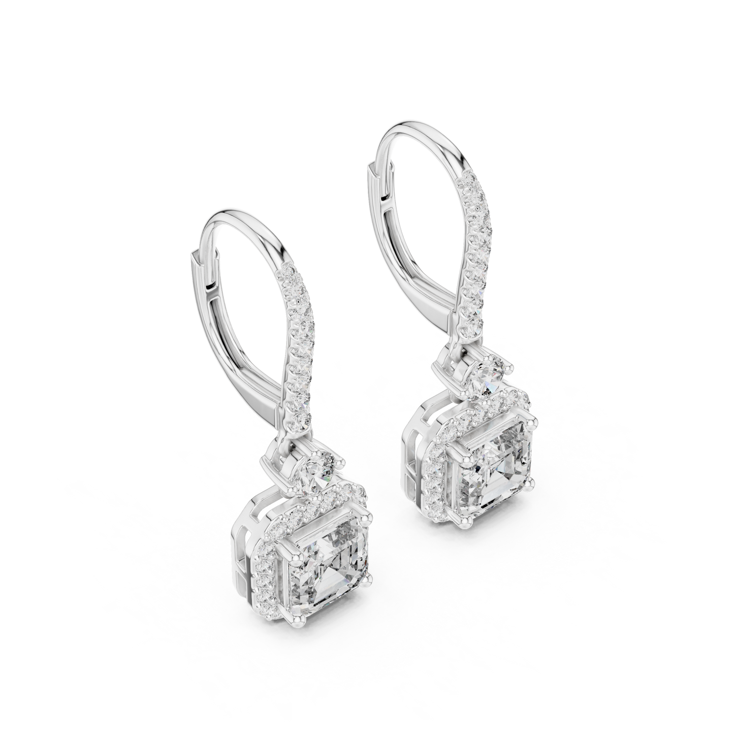 Asscher Round Cut Lab Grown Diamond Fashion Earrings in Platinum