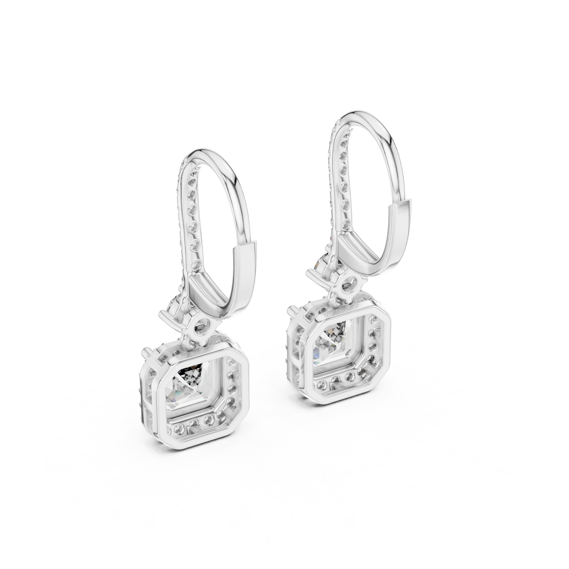 Asscher Round Cut Lab Grown Diamond Fashion Earrings in White Gold