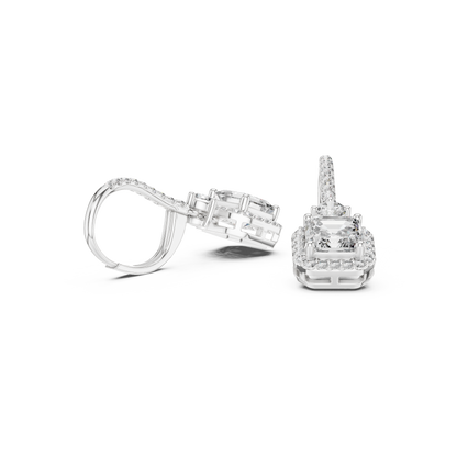 Asscher Round Cut Lab Grown Diamond Fashion Earrings in Silver