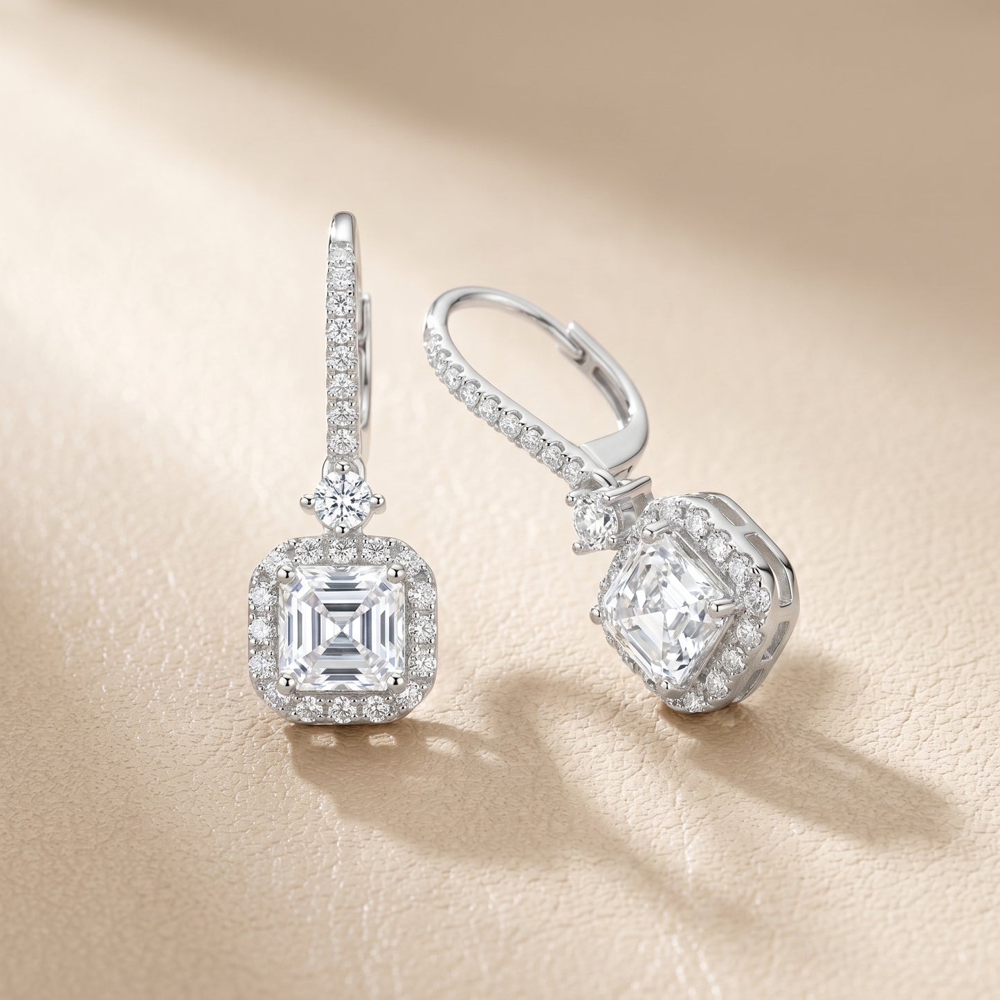 Asscher Round Cut Lab Grown Diamond Fashion Earrings in White Gold