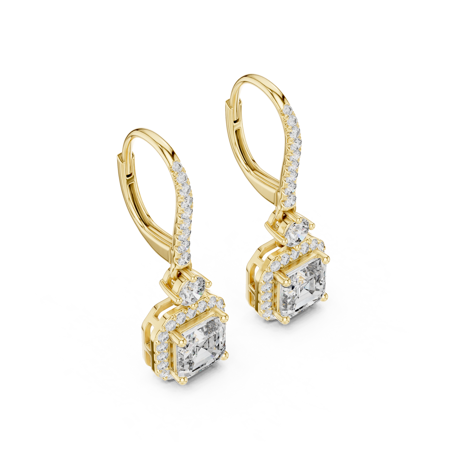 Asscher Round Cut Lab Grown Diamond Fashion Earrings in Yellow Gold