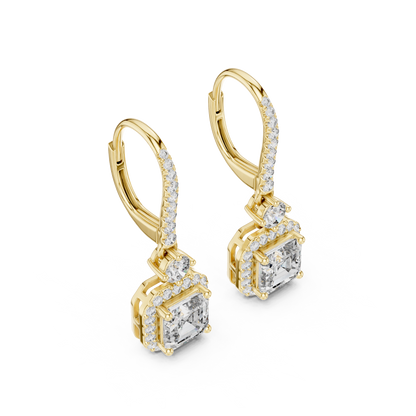 Asscher Round Cut Lab Grown Diamond Fashion Earrings in Yellow Gold