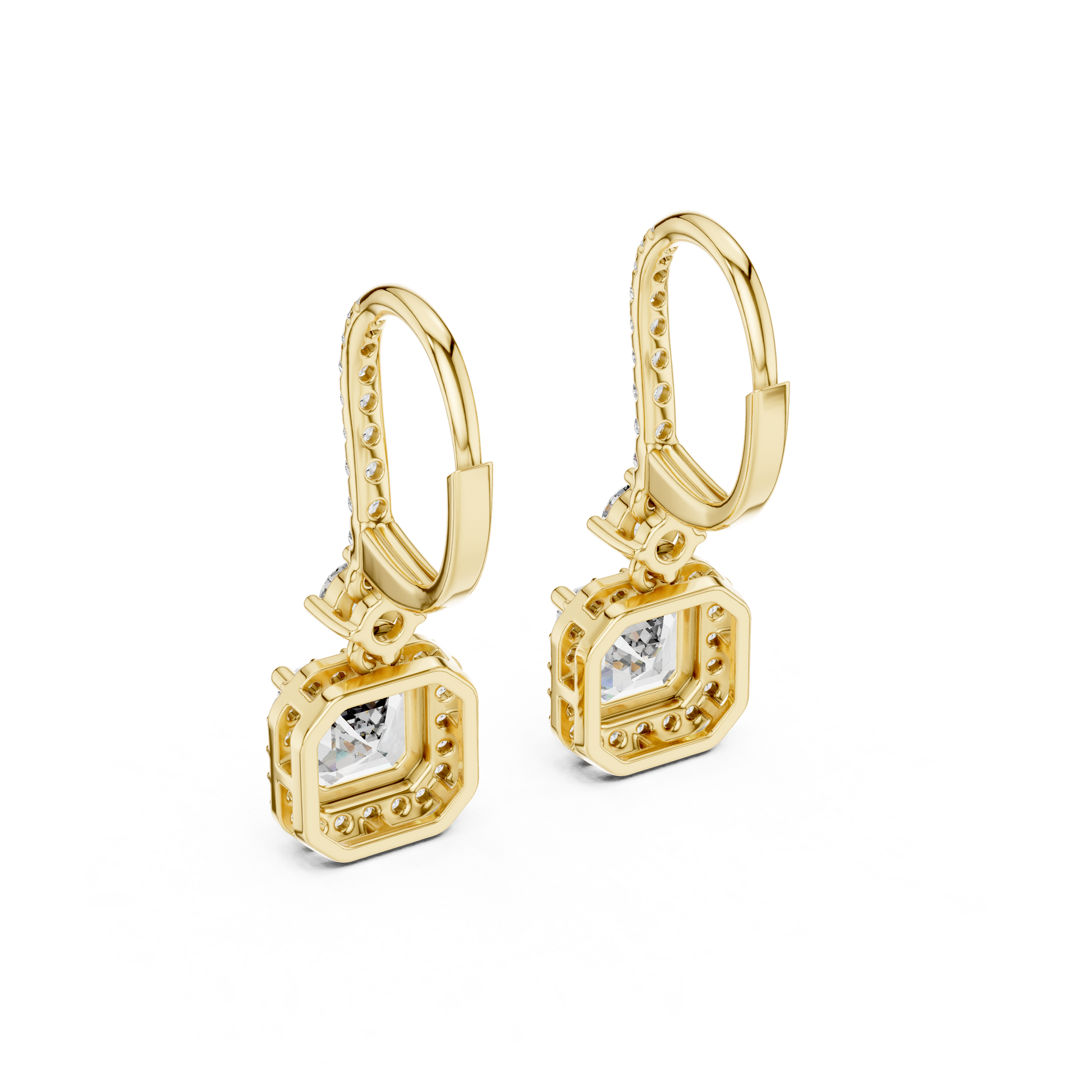Asscher Round Cut Lab Grown Diamond Fashion Earrings in Yellow Gold