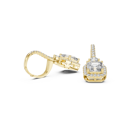 Asscher Round Cut Lab Grown Diamond Fashion Earrings in Yellow Gold