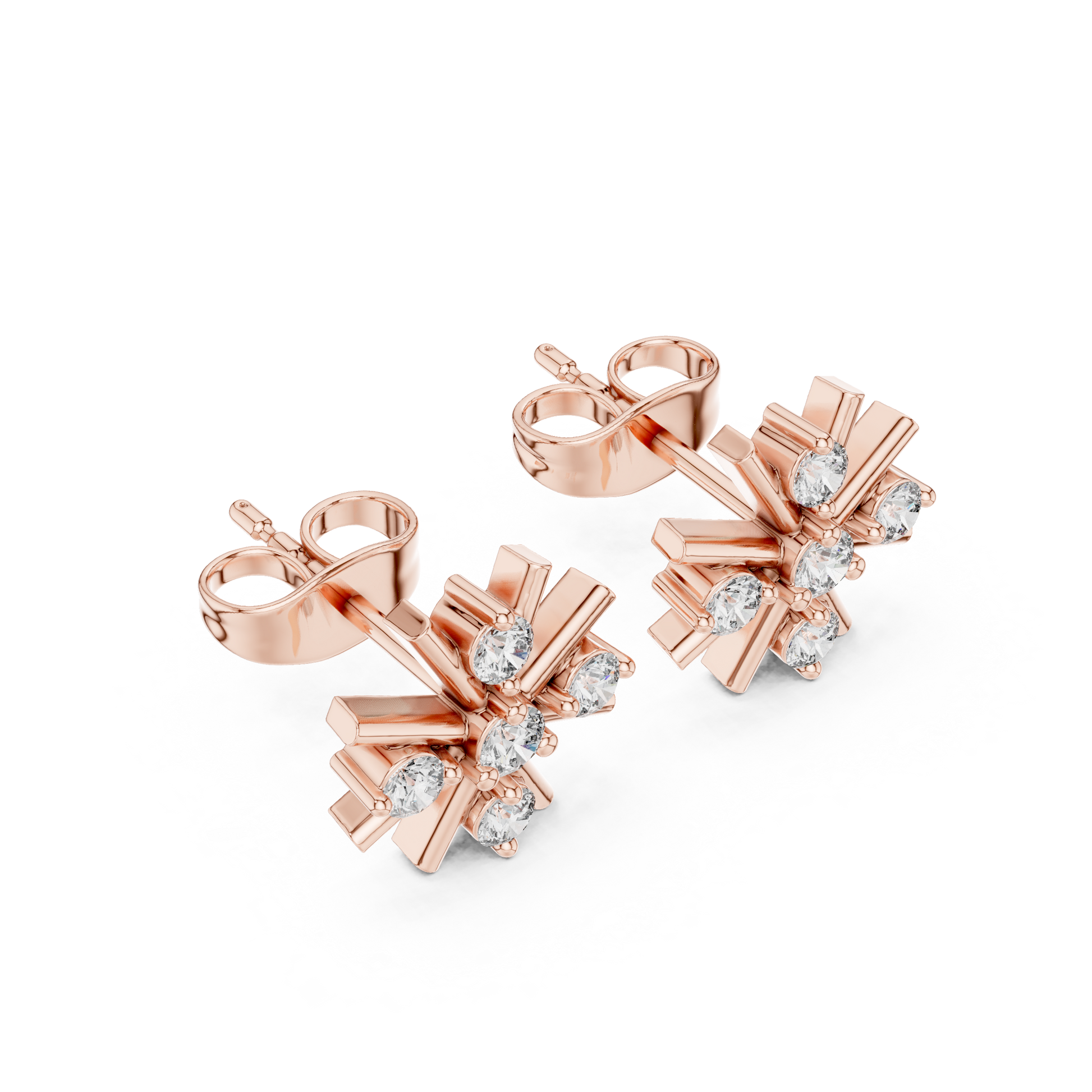 Round Cut Lab Grown Diamond Stud Earrings in Rose Gold