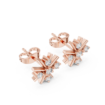 Round Cut Lab Grown Diamond Stud Earrings in Rose Gold