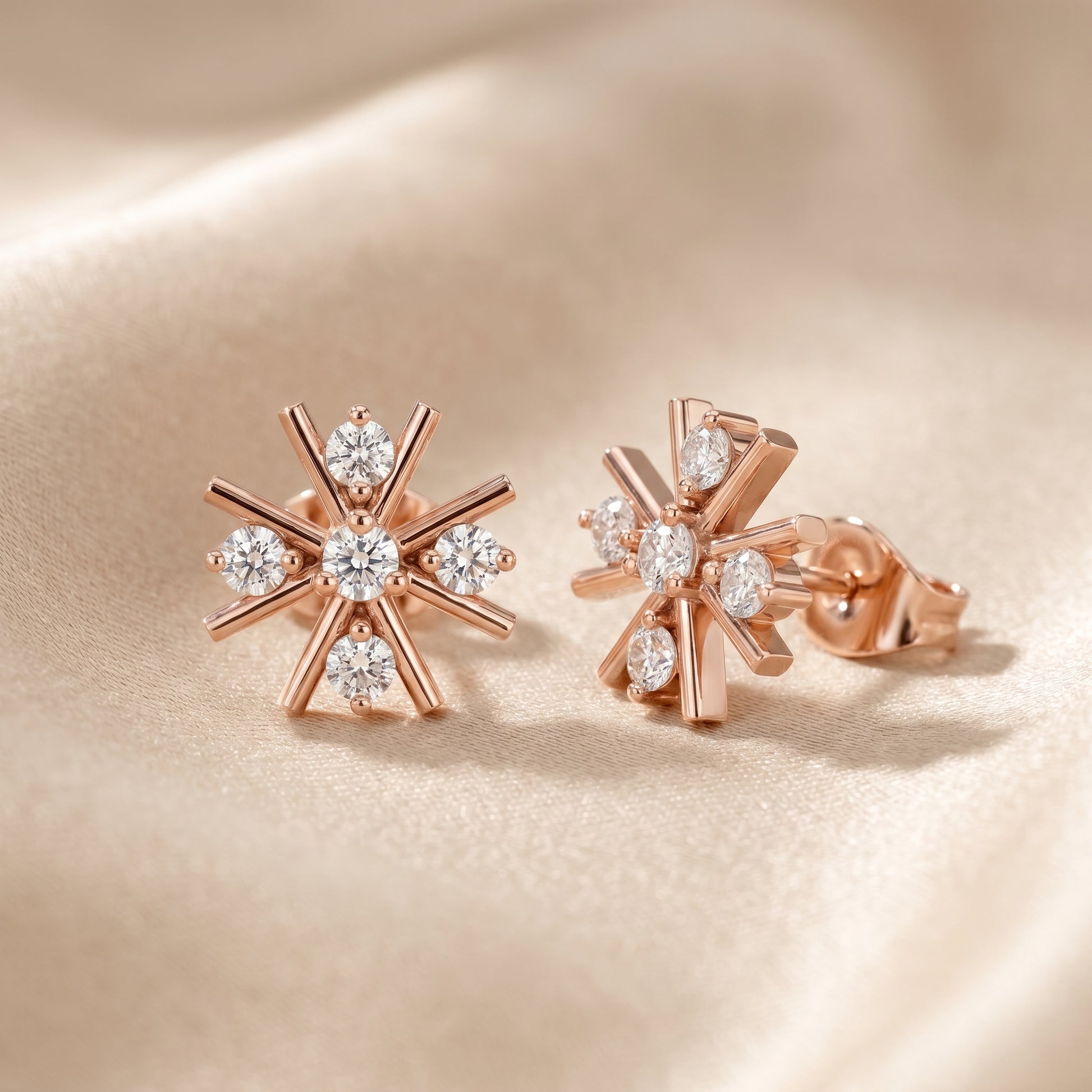 Round Cut Lab Grown Diamond Stud Earrings in Rose Gold