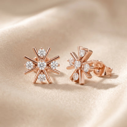 Round Cut Lab Grown Diamond Stud Earrings in Rose Gold