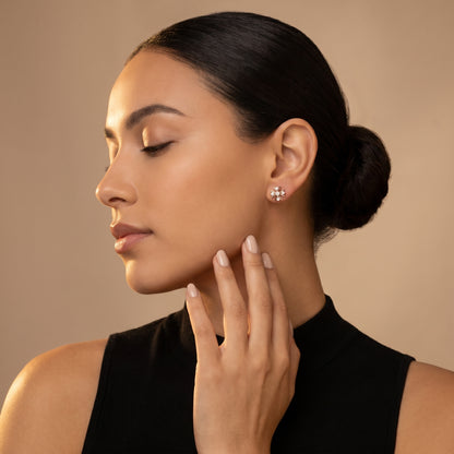 Round Cut Lab Grown Diamond Stud Earrings in Rose Gold