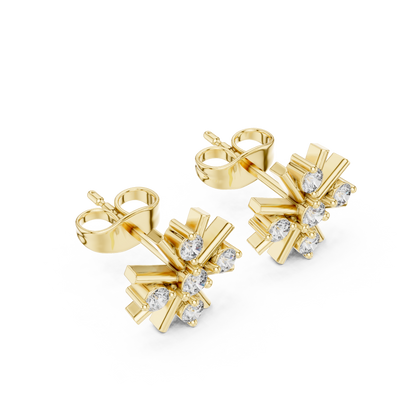 Round Cut Lab Grown Diamond Stud Earrings in Yellow Gold