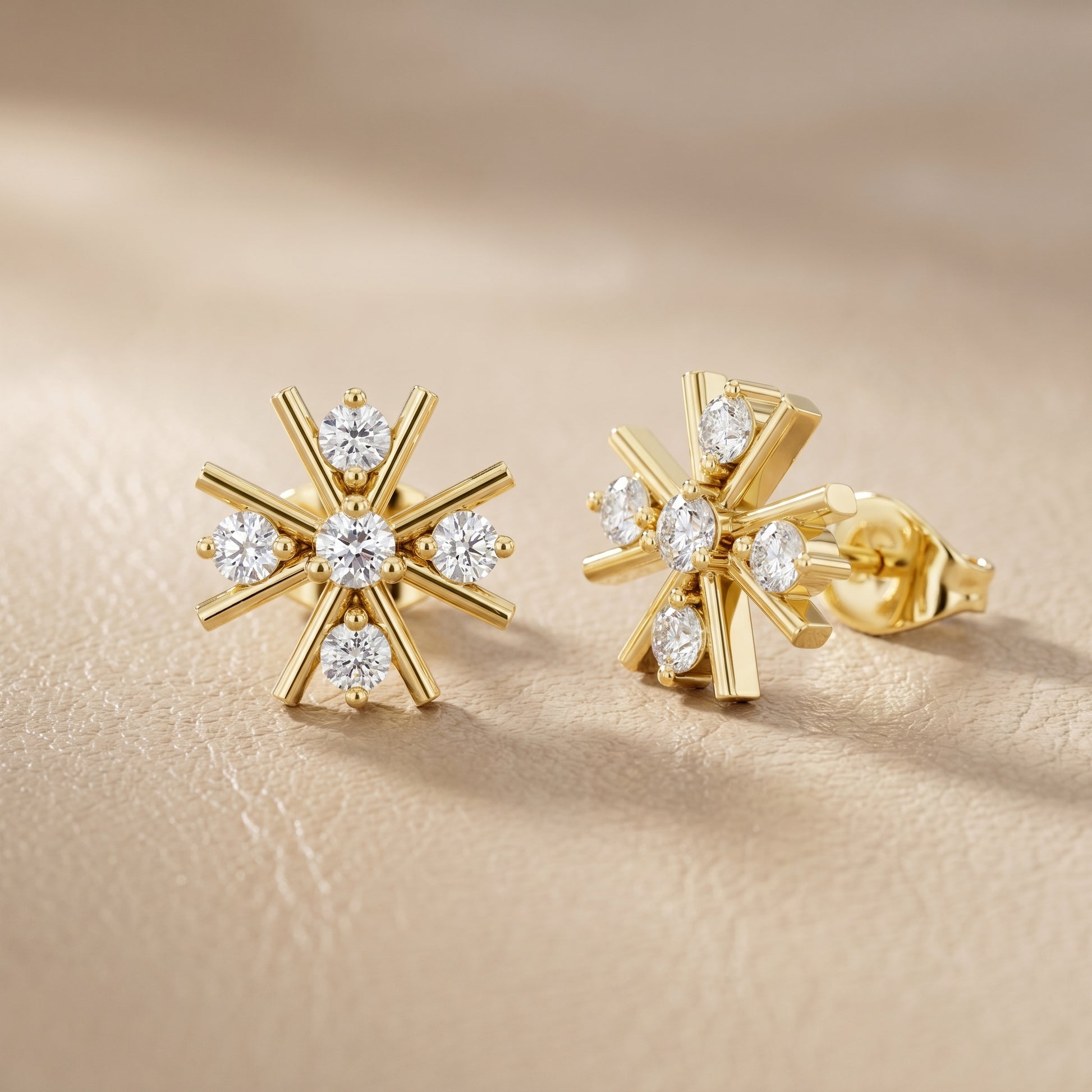Round Cut Lab Grown Diamond Stud Earrings in Yellow Gold