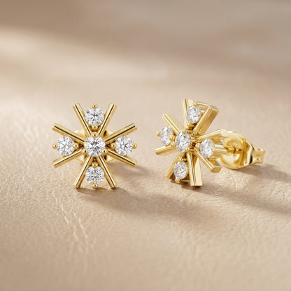 Round Cut Lab Grown Diamond Stud Earrings in Yellow Gold