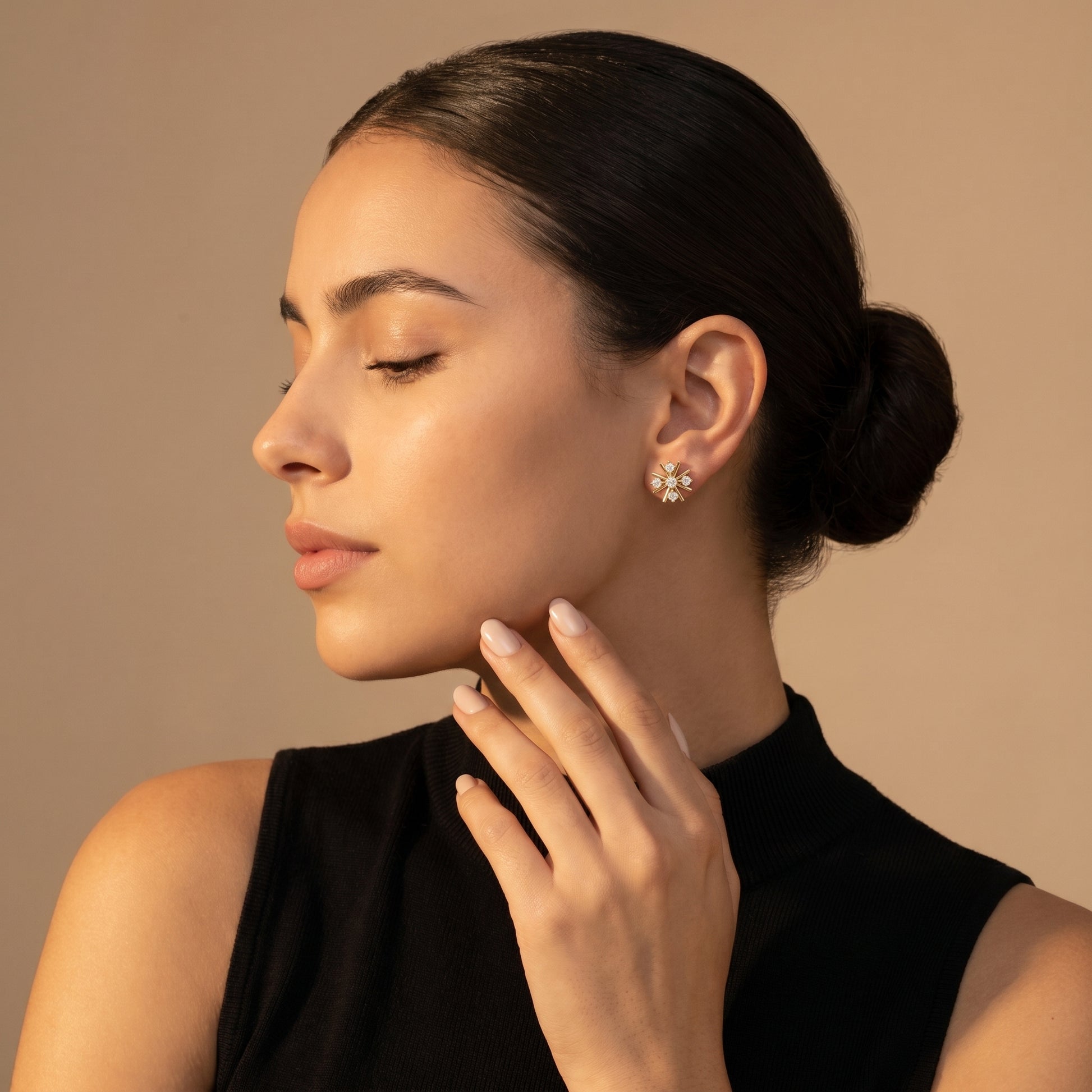 Round Cut Lab Grown Diamond Stud Earrings in Yellow Gold