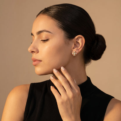 Round Cut Lab Grown Diamond Stud Earrings in Yellow Gold