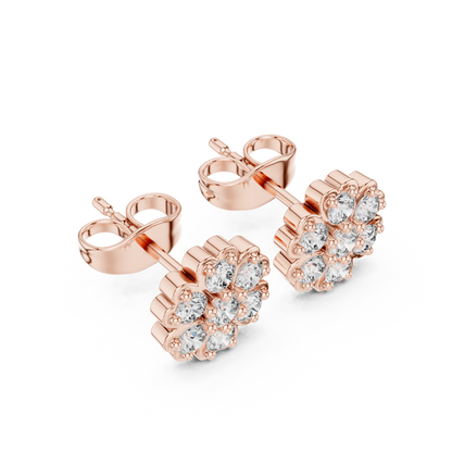 Round Cut Lab Grown Diamond Stud Earrings in Rose Gold