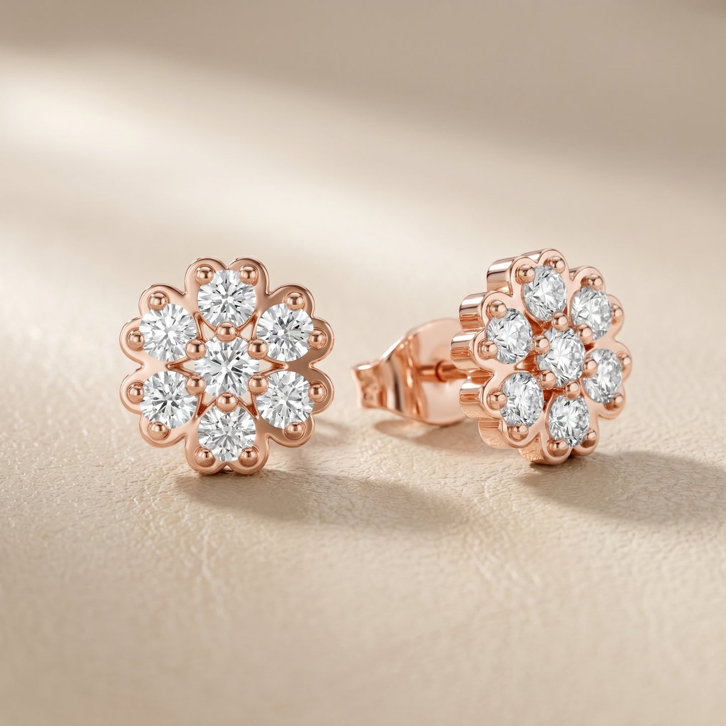 Round Cut Lab Grown Diamond Stud Earrings in Rose Gold