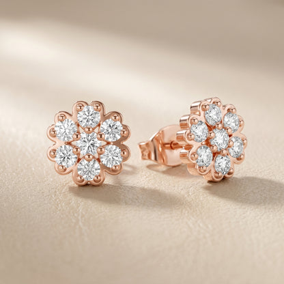 Round Cut Lab Grown Diamond Stud Earrings in Rose Gold