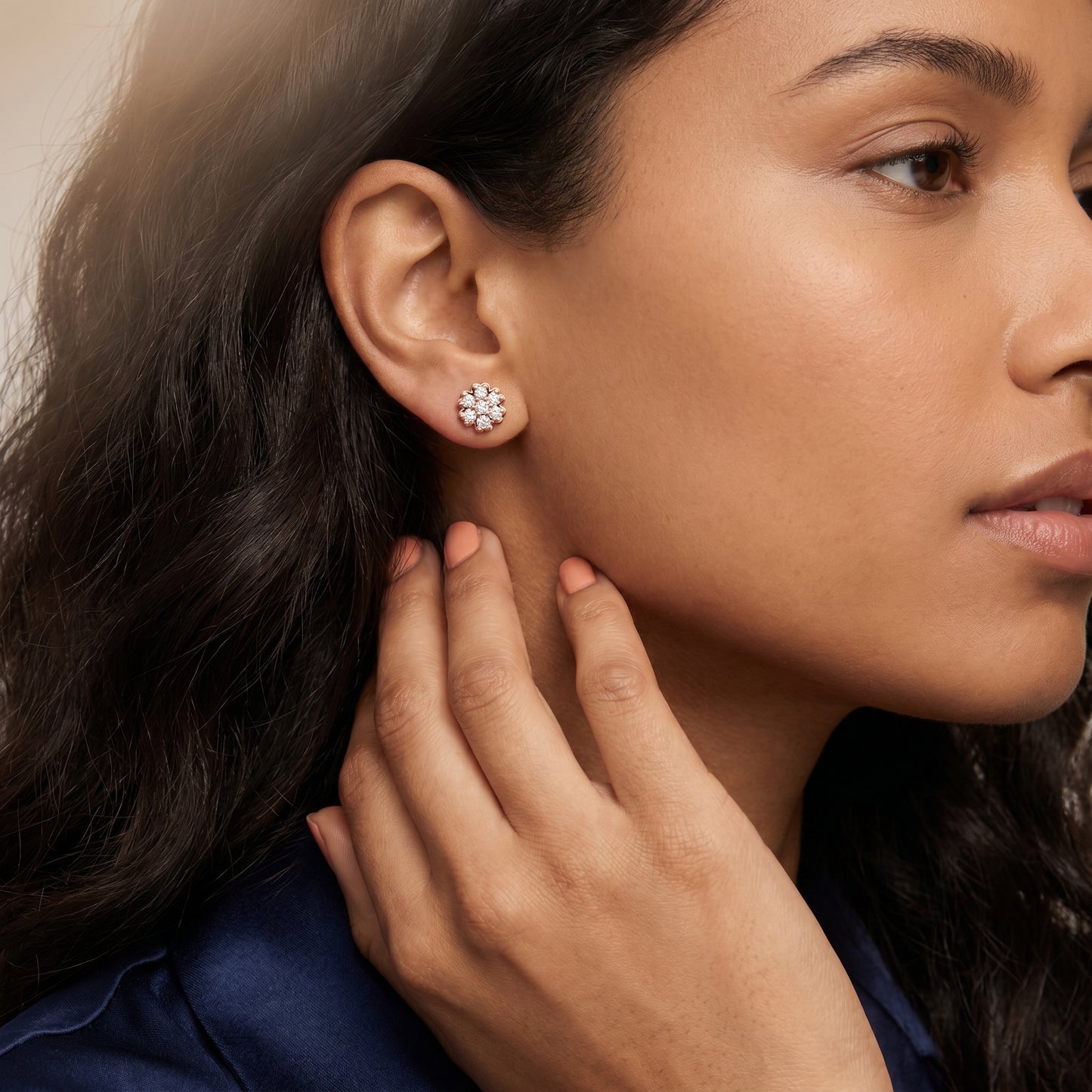 Round Cut Lab Grown Diamond Stud Earrings in Rose Gold