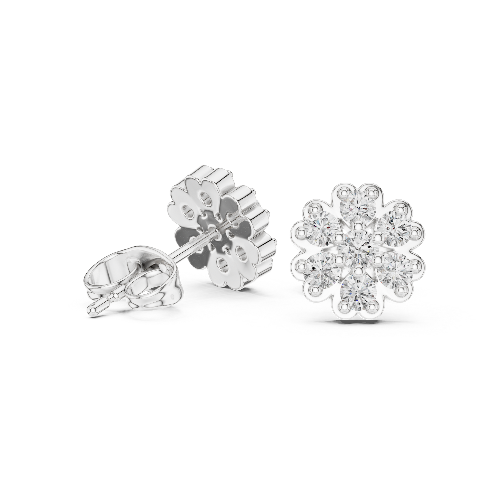 Round Cut Lab Grown Diamond Stud Earrings in Silver