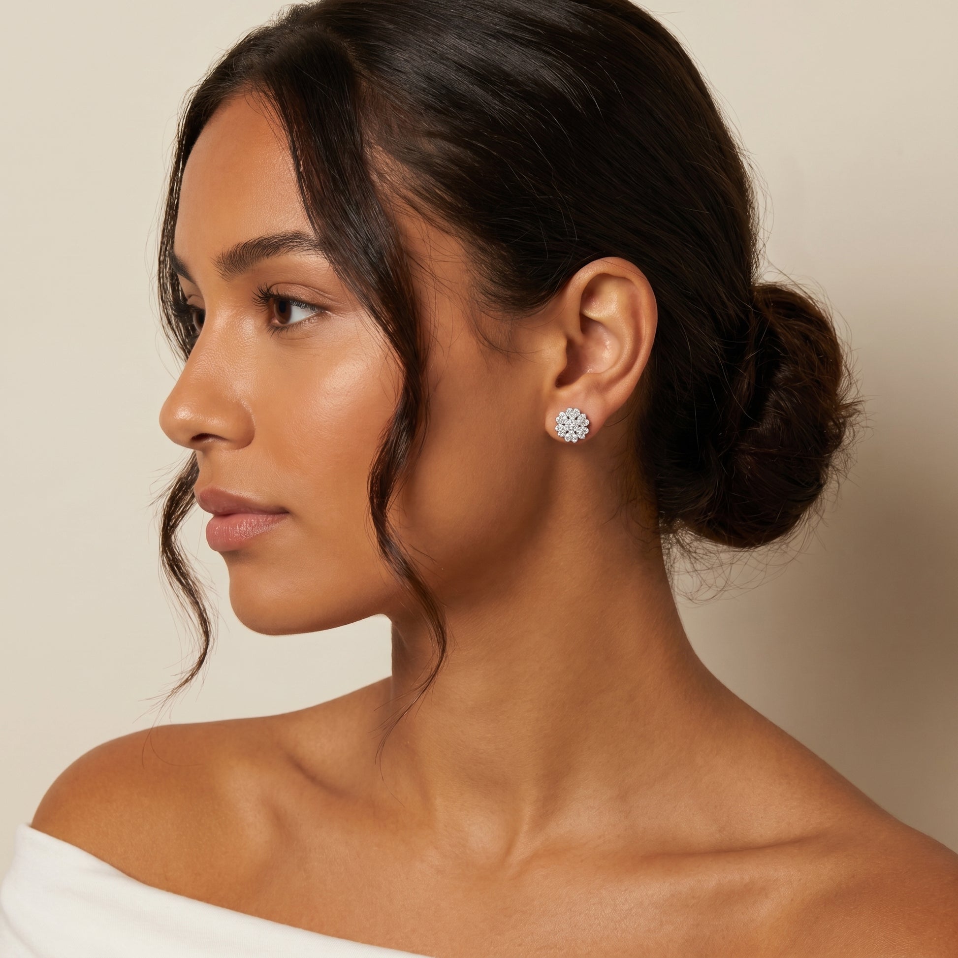 Round Cut Lab Grown Diamond Stud Earrings in Silver