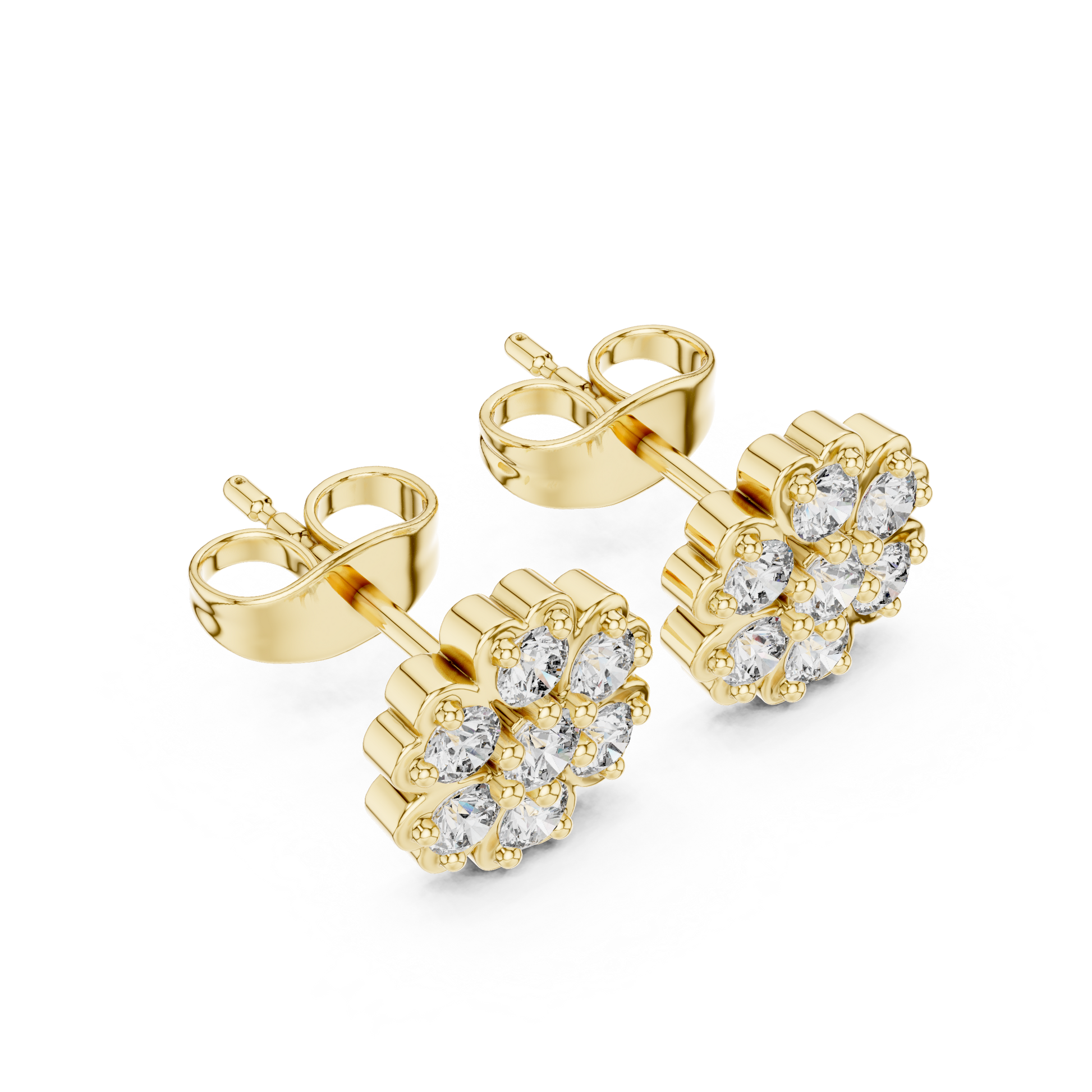 Round Cut Lab Grown Diamond Stud Earrings in Yellow Gold