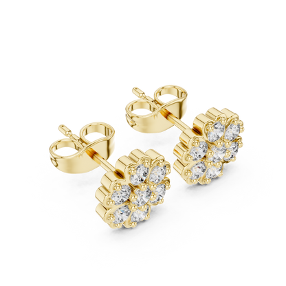 Round Cut Lab Grown Diamond Stud Earrings in Yellow Gold