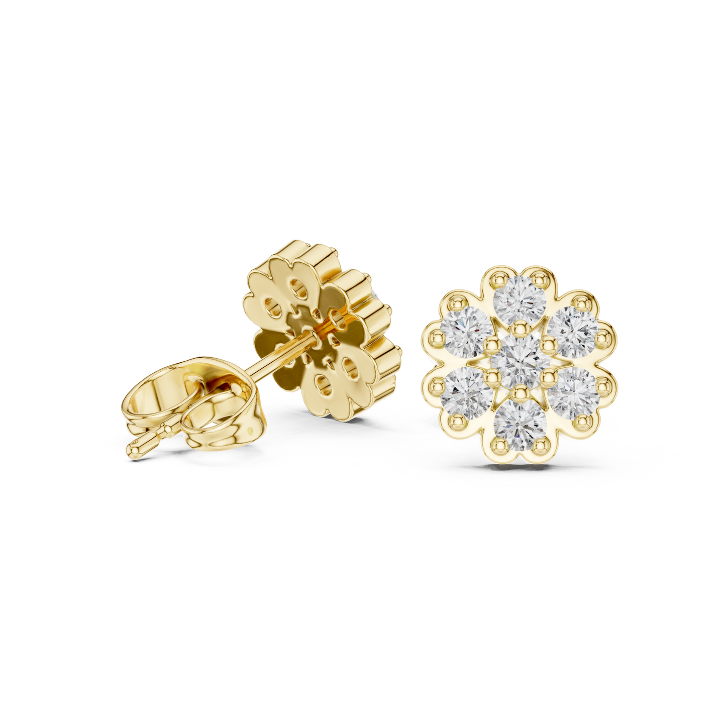 Round Cut Lab Grown Diamond Stud Earrings in Yellow Gold