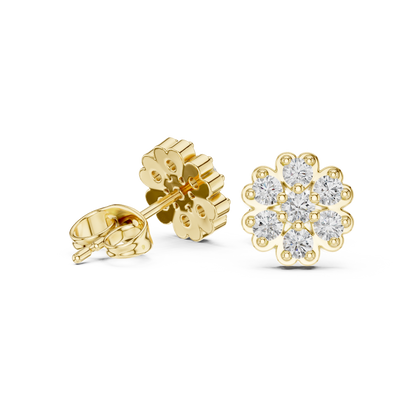 Round Cut Lab Grown Diamond Stud Earrings in Yellow Gold