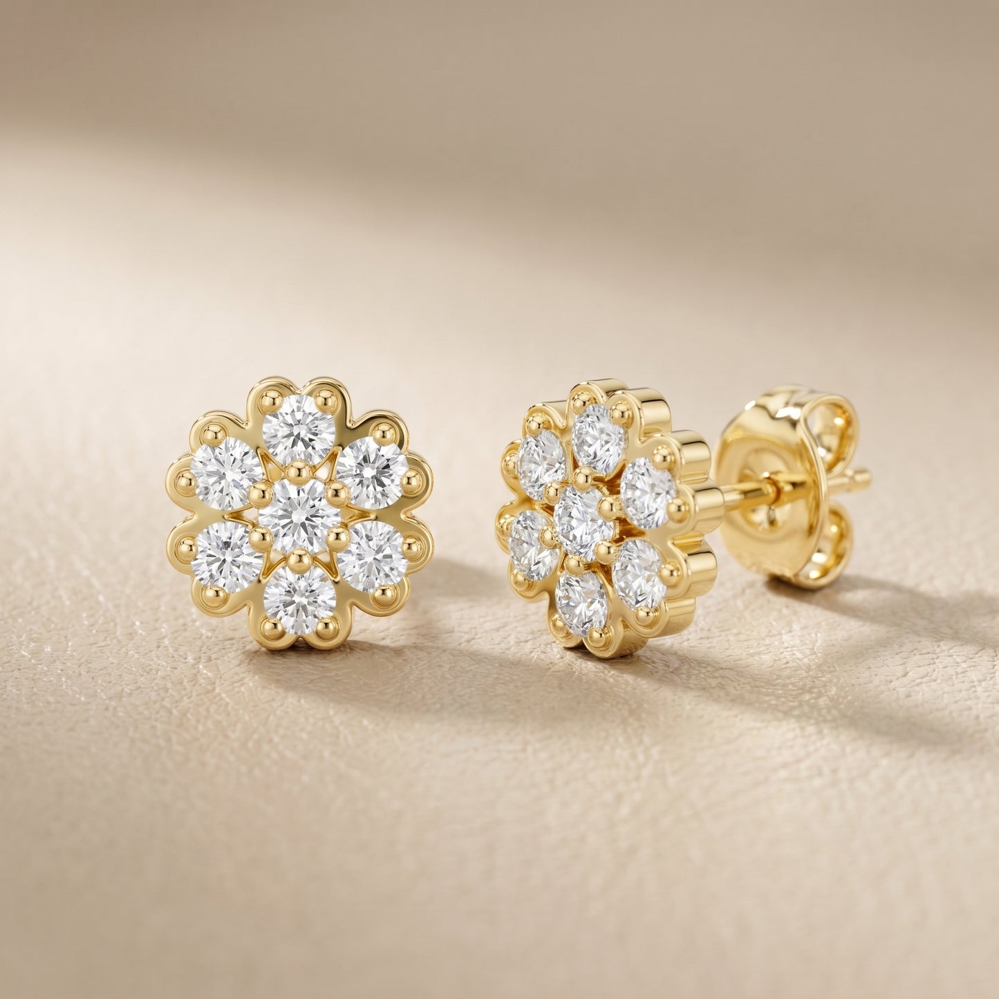Round Cut Lab Grown Diamond Stud Earrings in Yellow Gold