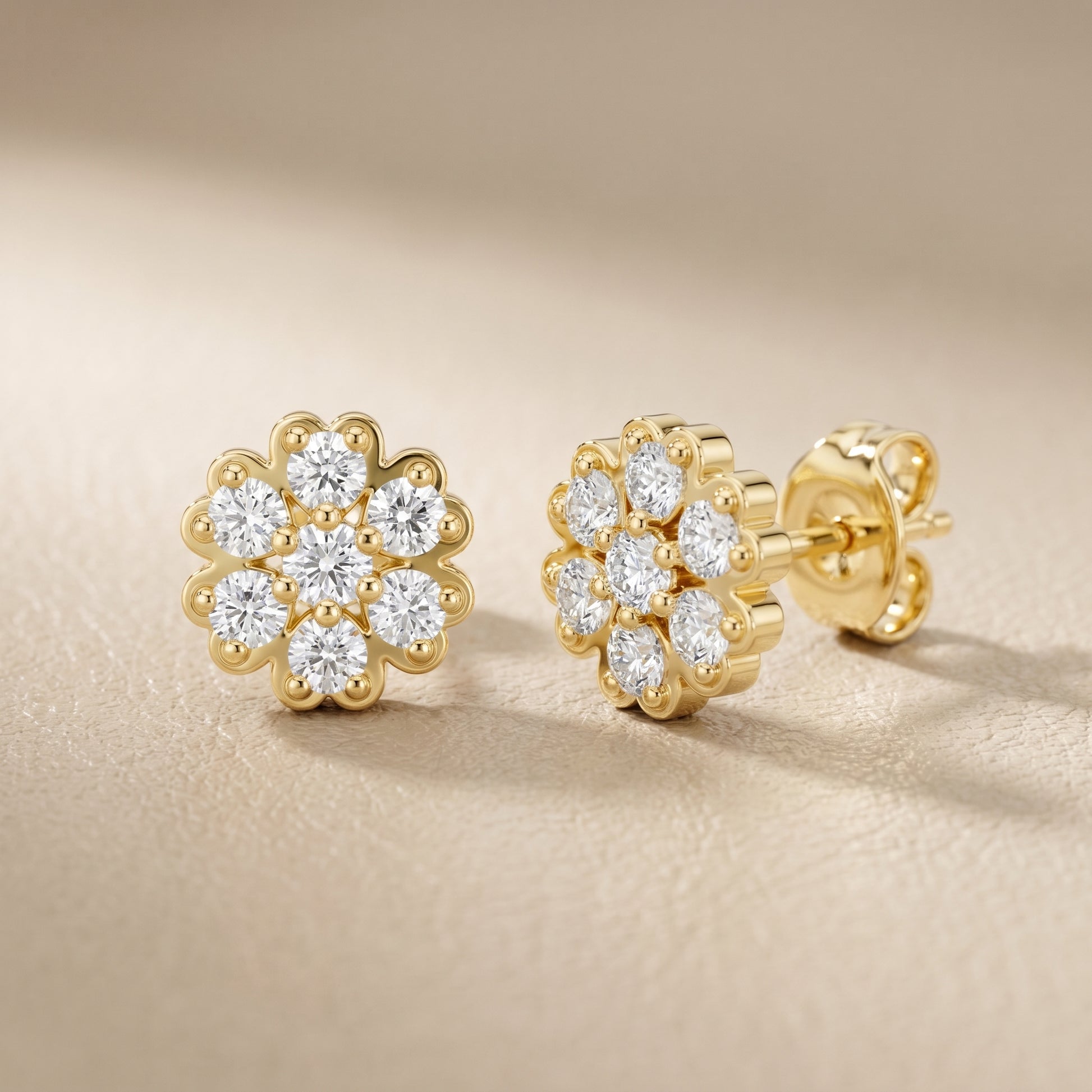 Round Cut Lab Grown Diamond Stud Earrings in Yellow Gold