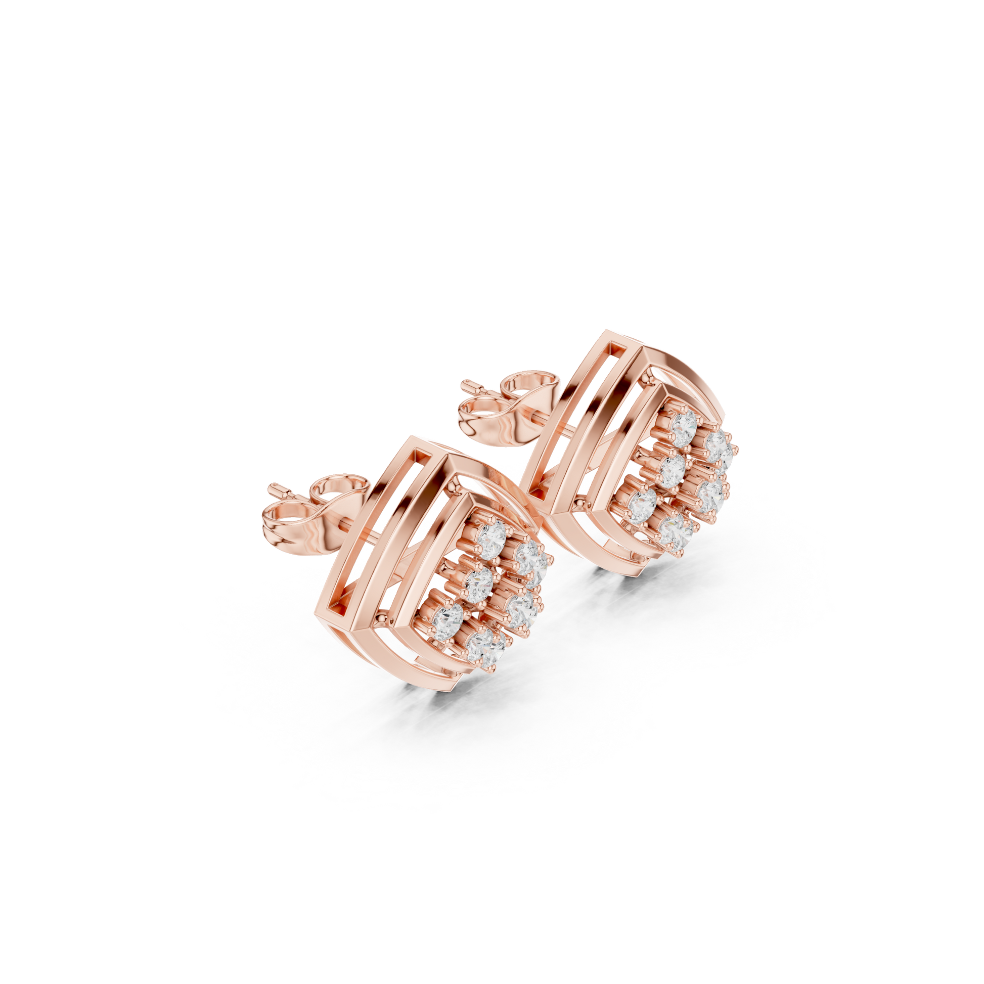 Round Cut Lab Grown Diamond Stud Earrings in Rose Gold