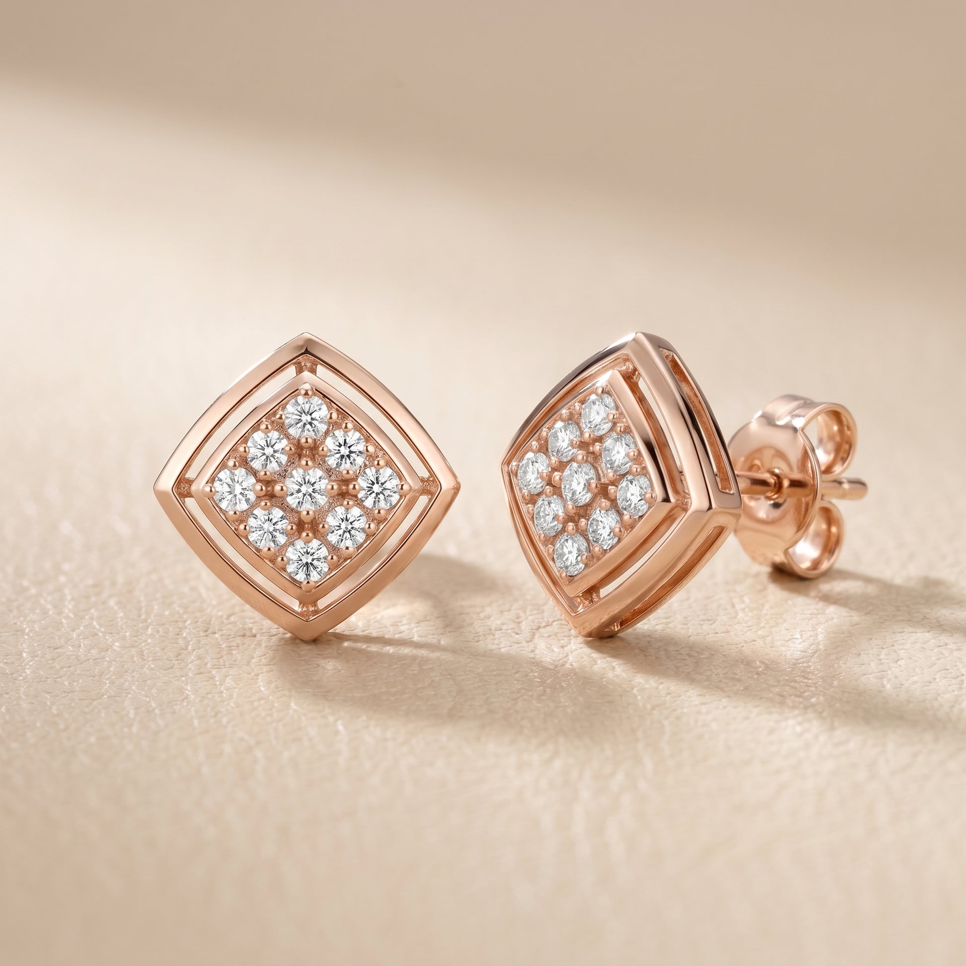 Round Cut Lab Grown Diamond Stud Earrings in Rose Gold