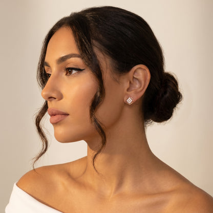 Round Cut Lab Grown Diamond Stud Earrings in Rose Gold