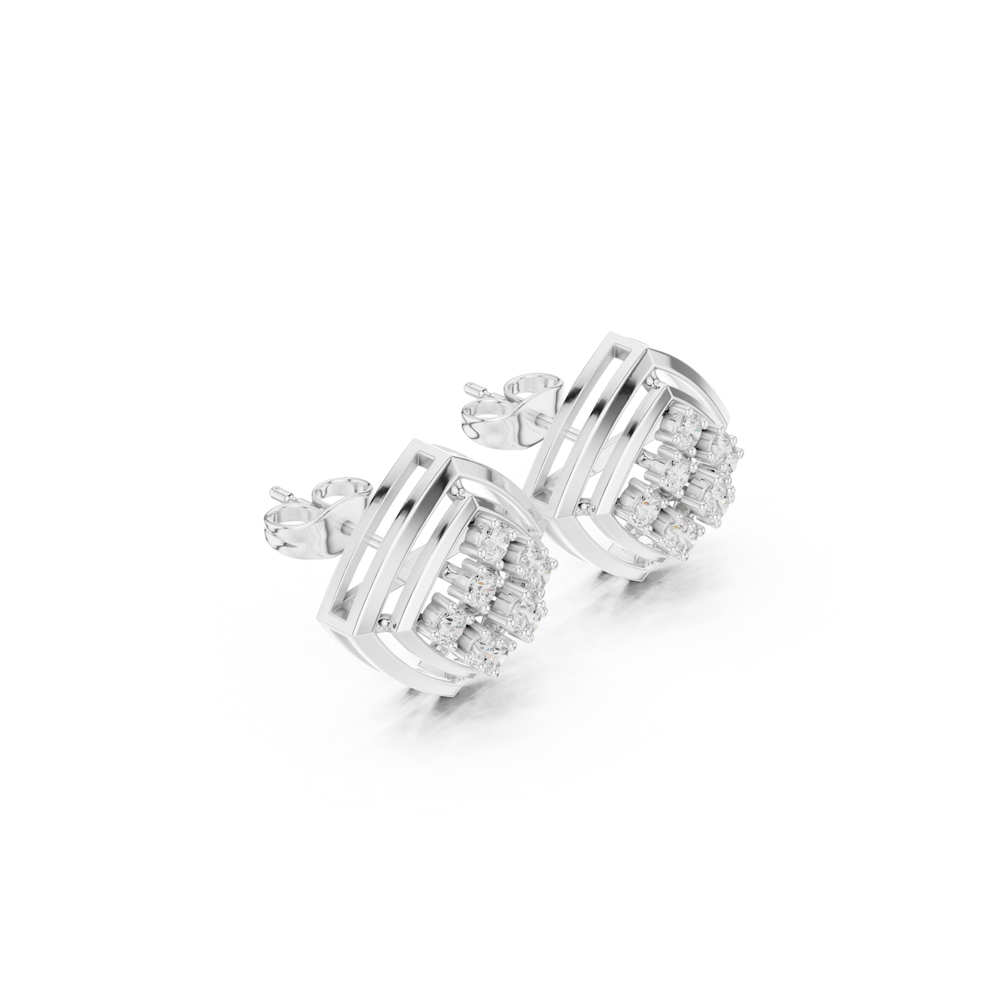 Round Cut Lab Grown Diamond Stud Earrings in Silver