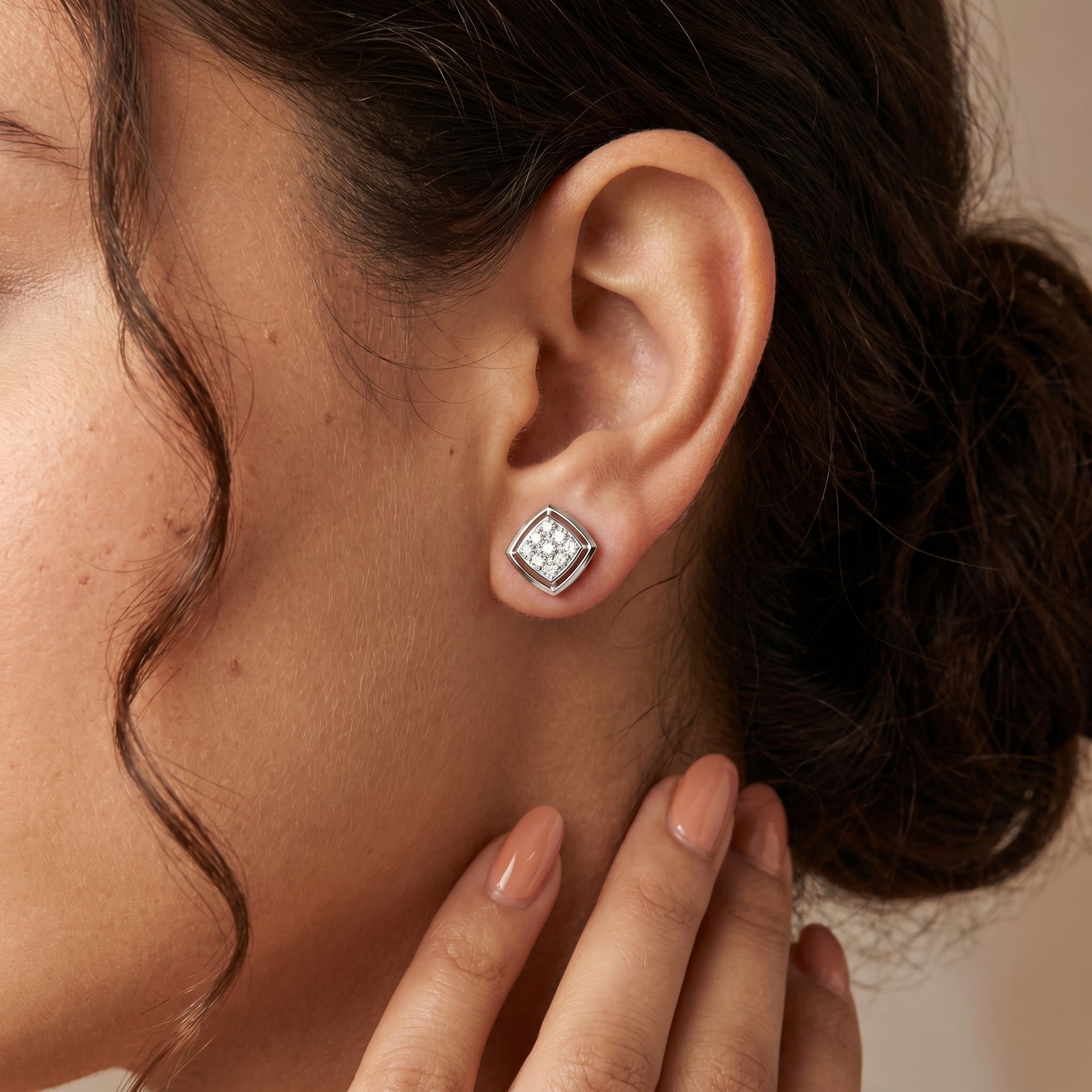 Round Cut Lab Grown Diamond Stud Earrings in Silver