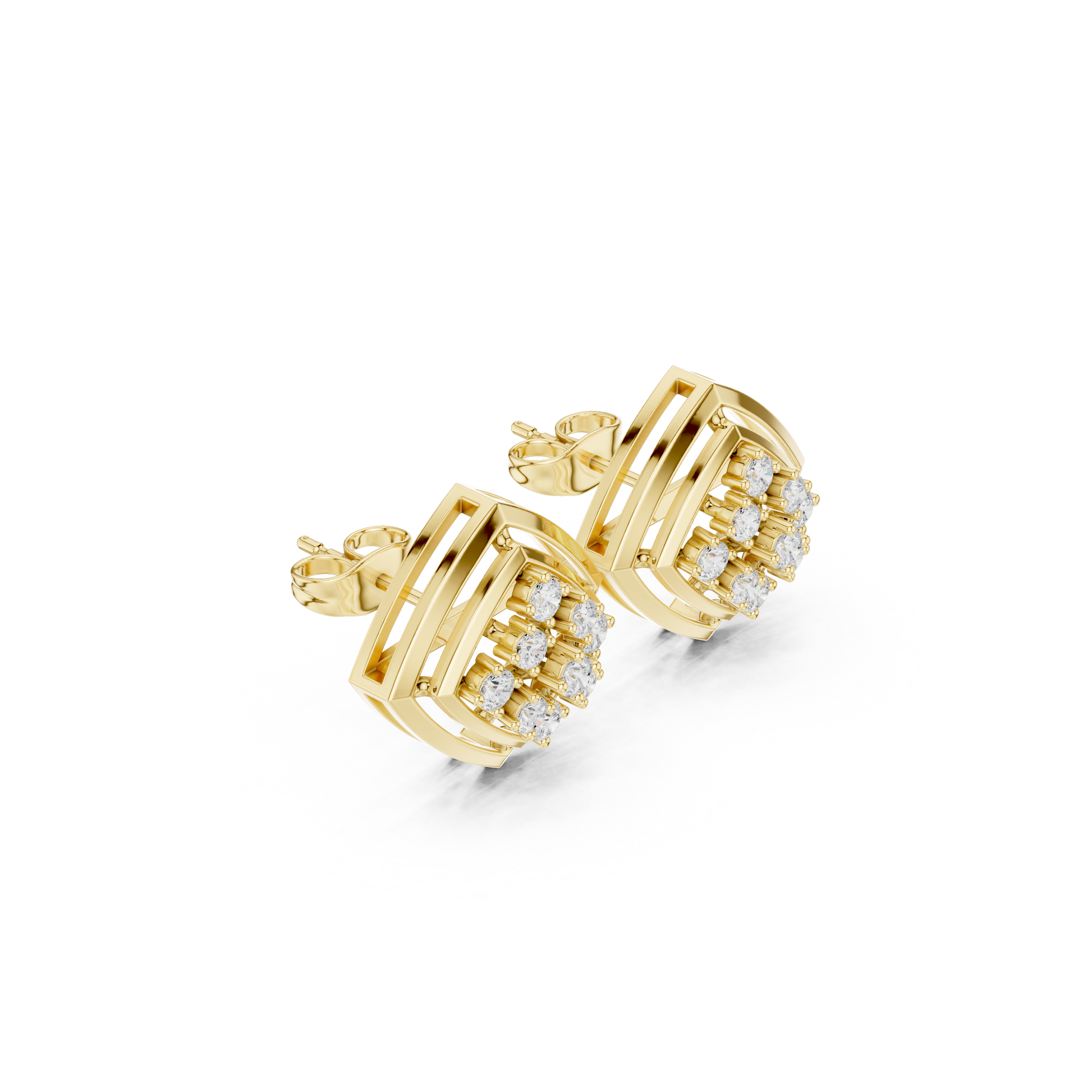 Round Cut Lab Grown Diamond Stud Earrings in Yellow Gold