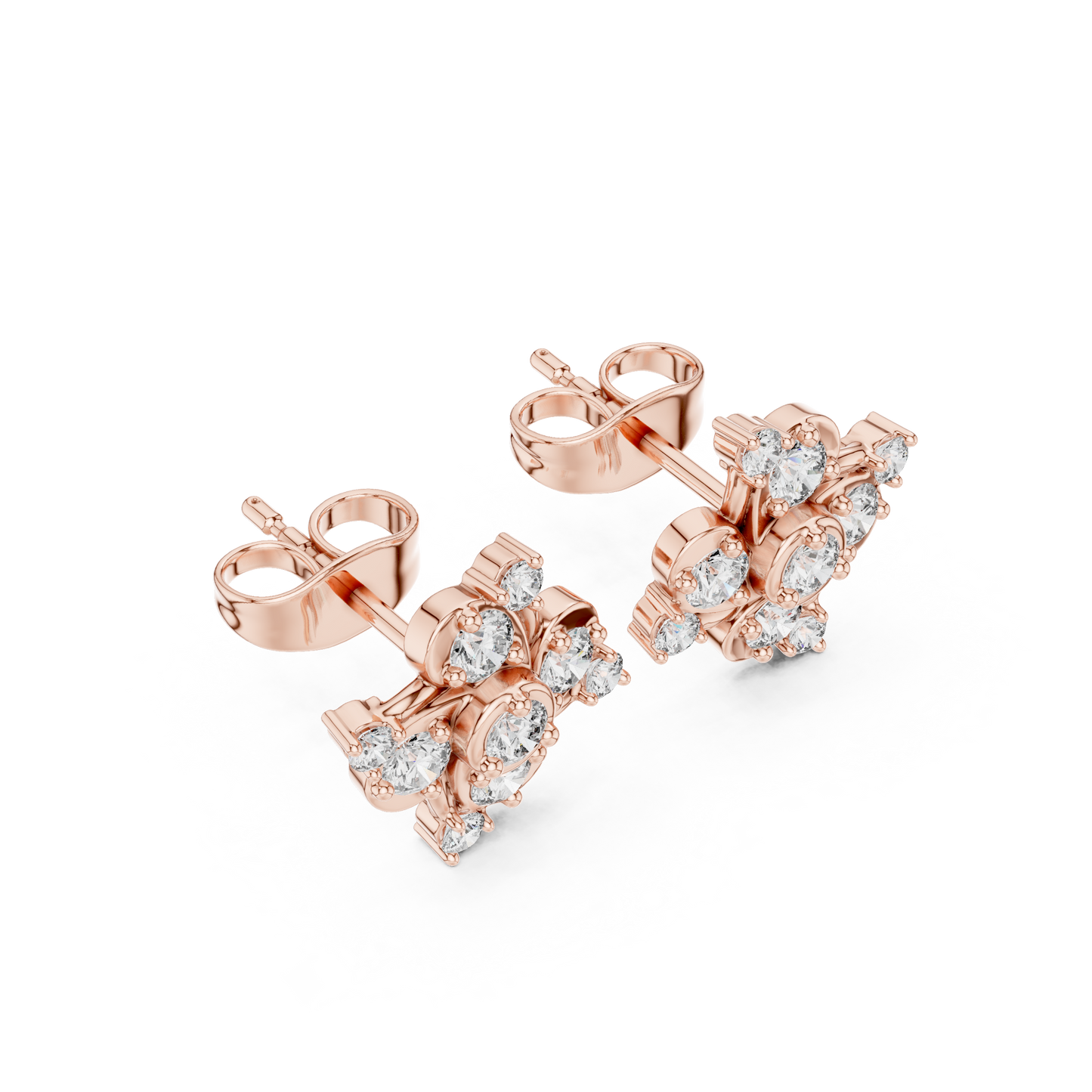 Round Cut Lab Grown Diamond Stud Earrings in Rose Gold