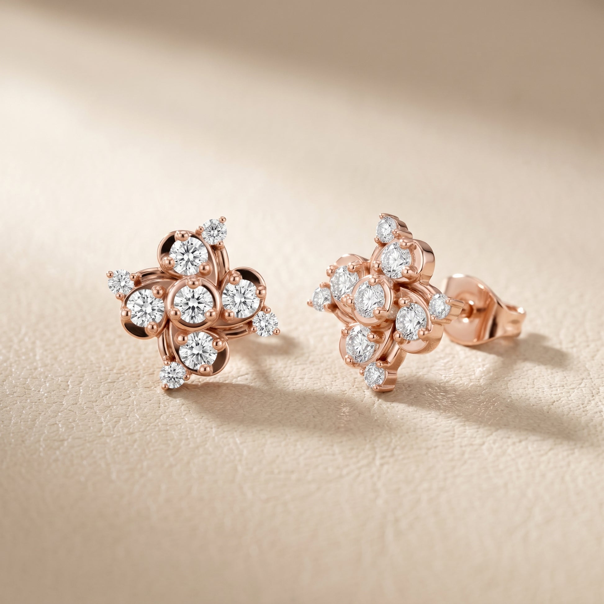 Round Cut Lab Grown Diamond Stud Earrings in Rose Gold