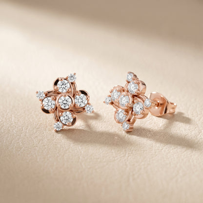 Round Cut Lab Grown Diamond Stud Earrings in Rose Gold
