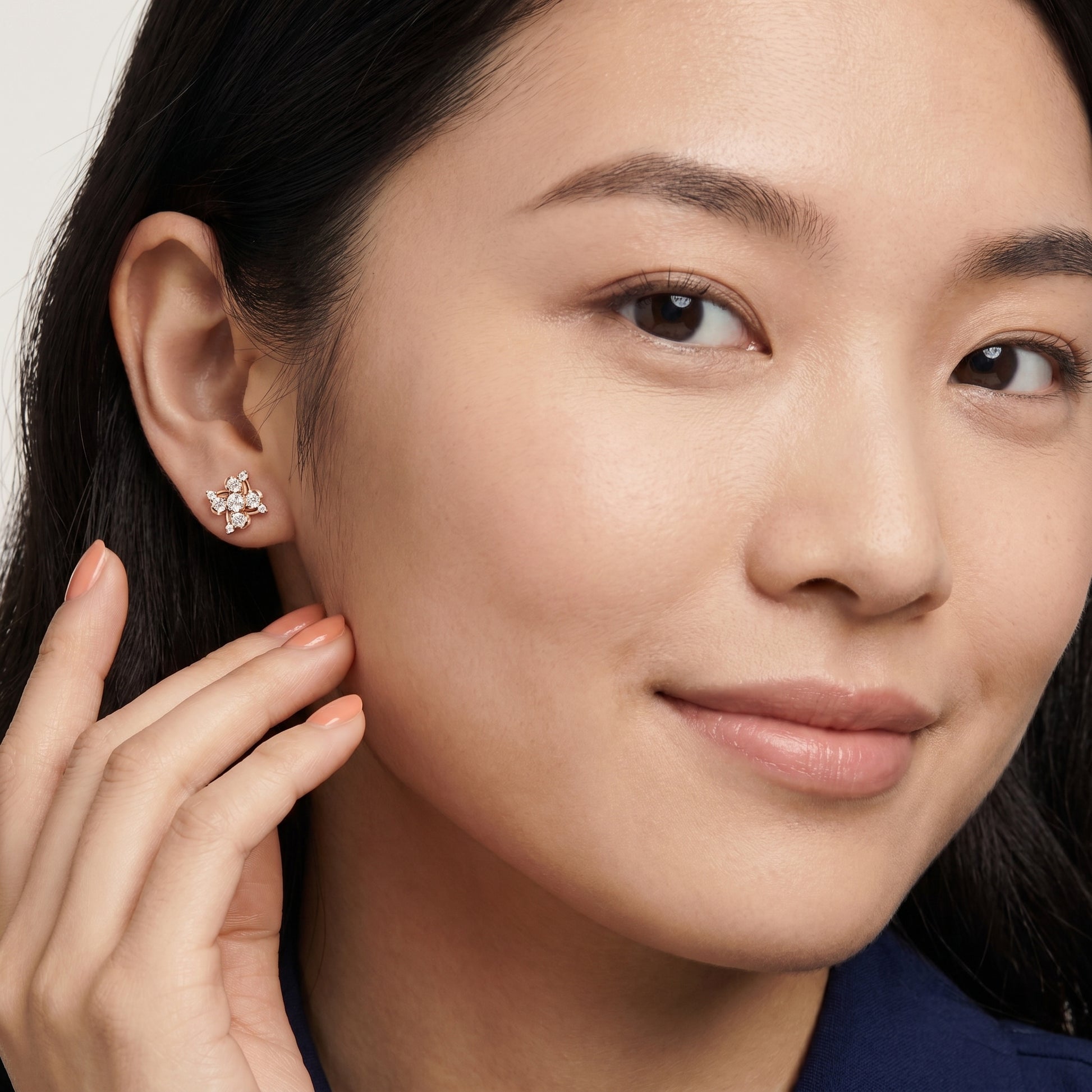 Round Cut Lab Grown Diamond Stud Earrings in Rose Gold