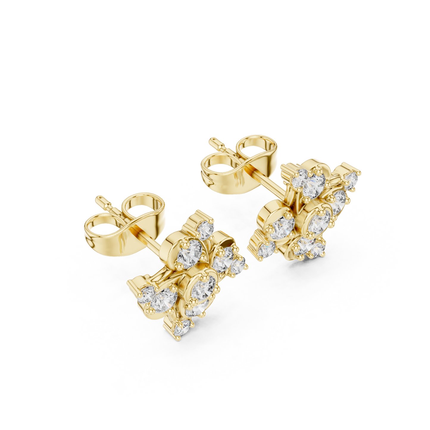 Round Cut Lab Grown Diamond Stud Earrings in Yellow Gold