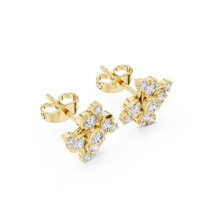 Round Cut Lab Grown Diamond Stud Earrings in Yellow Gold