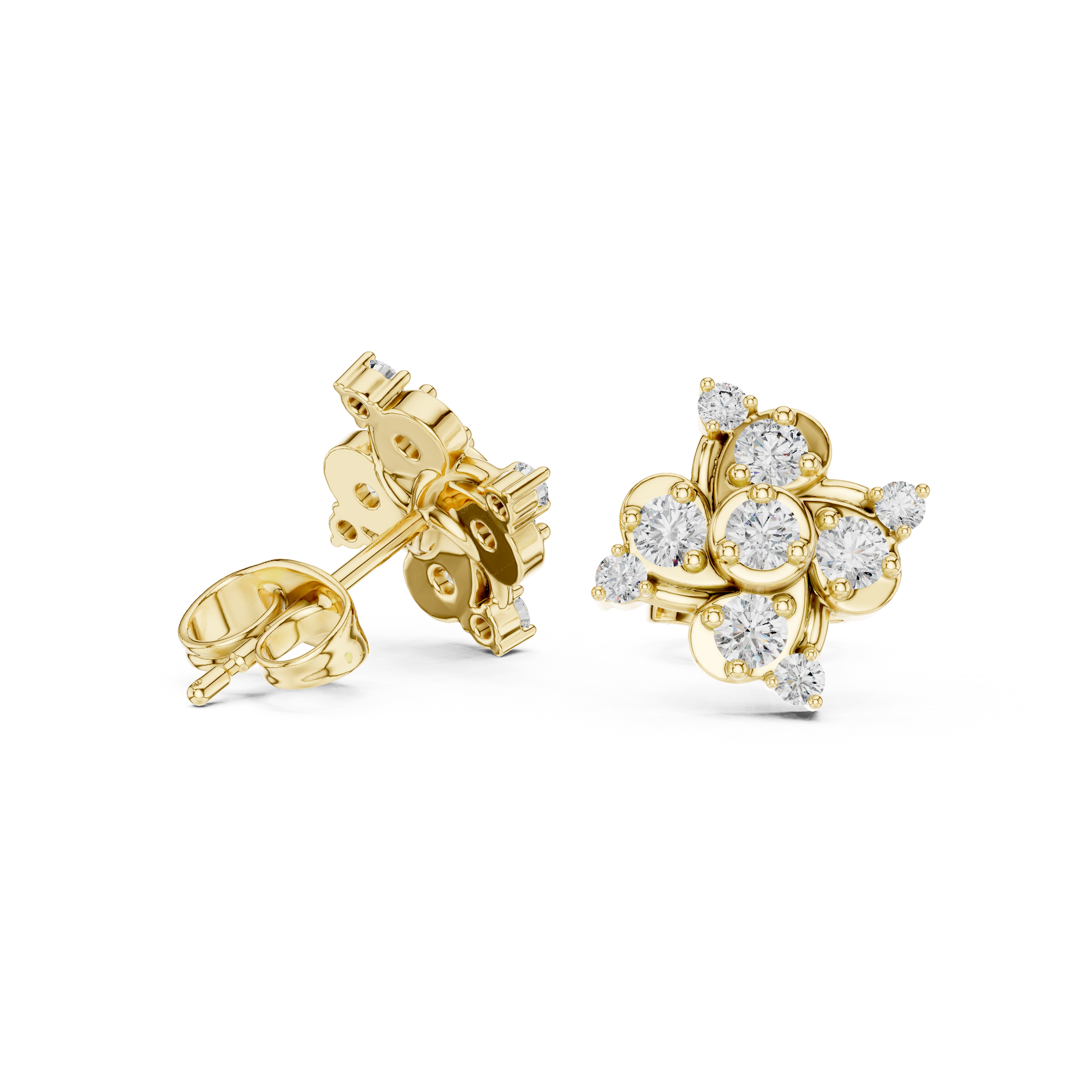 Round Cut Lab Grown Diamond Stud Earrings in Yellow Gold