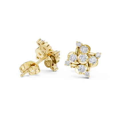 Round Cut Lab Grown Diamond Stud Earrings in Yellow Gold