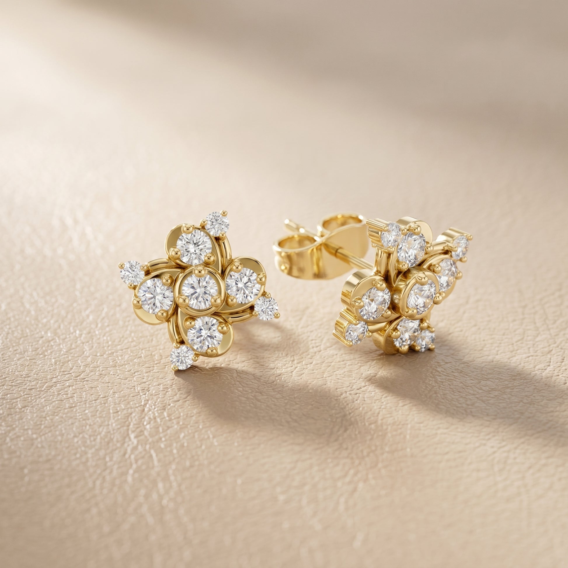 Round Cut Lab Grown Diamond Stud Earrings in Yellow Gold