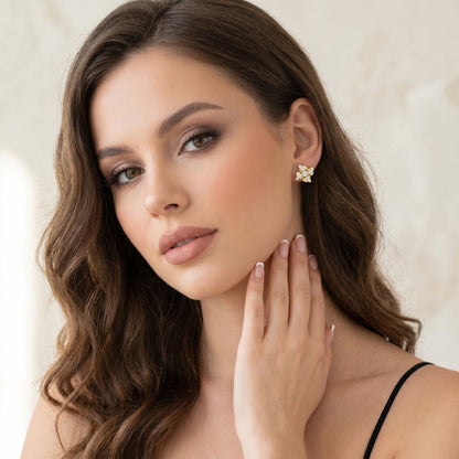Round Cut Lab Grown Diamond Stud Earrings in Yellow Gold
