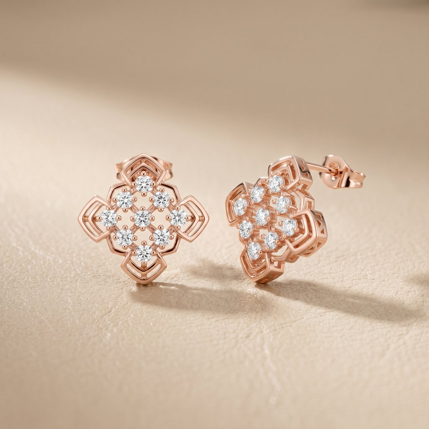 Round Cut Lab Grown Diamond Stud Earrings in Rose Gold