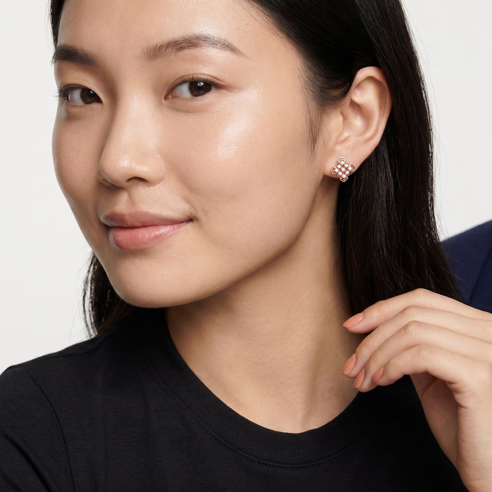 Round Cut Lab Grown Diamond Stud Earrings in Rose Gold