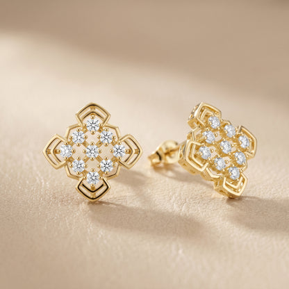 Round Cut Lab Grown Diamond Stud Earrings in Yellow Gold