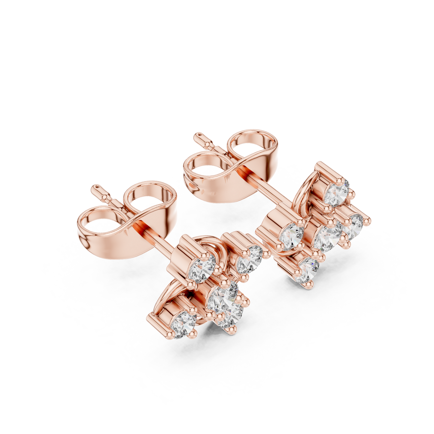 Round Cut Lab Grown Diamond Stud Earrings in Rose Gold